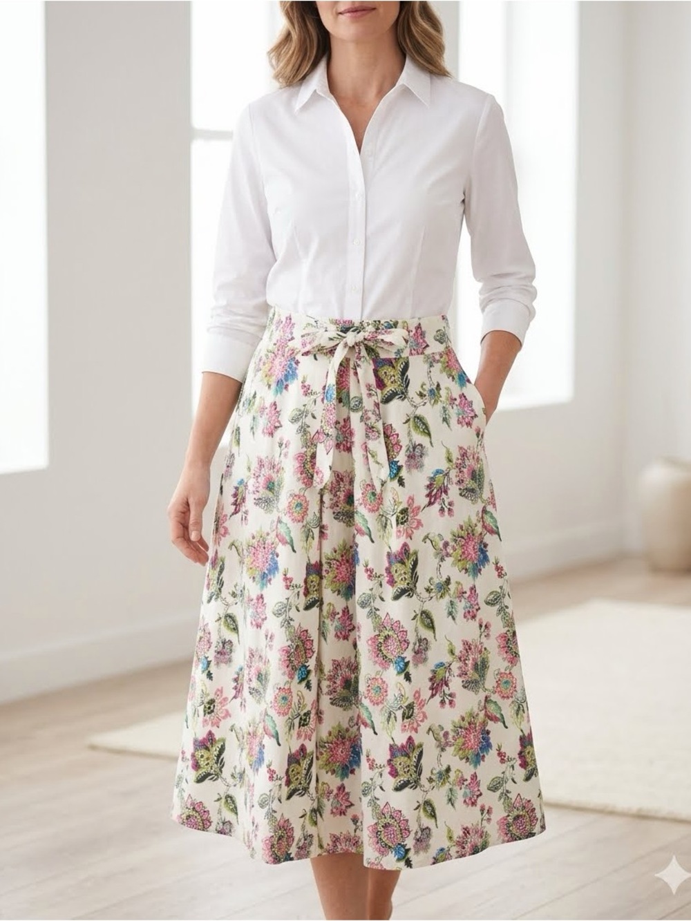 Soft Surroundings 1X Jordan Linen Maxi Skirt Ipanema Flowers Floral Womens Plus